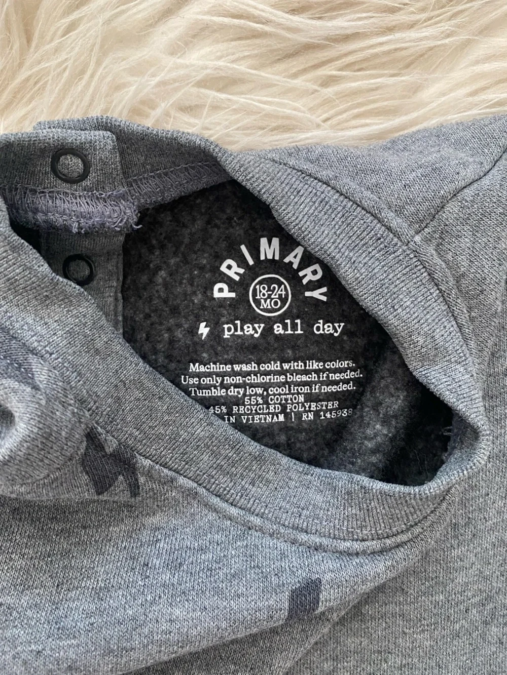 Primary Baby Cozy Fleece Sweatshirt Romper Gray Mini Bolts One Piece 18-24 Month
